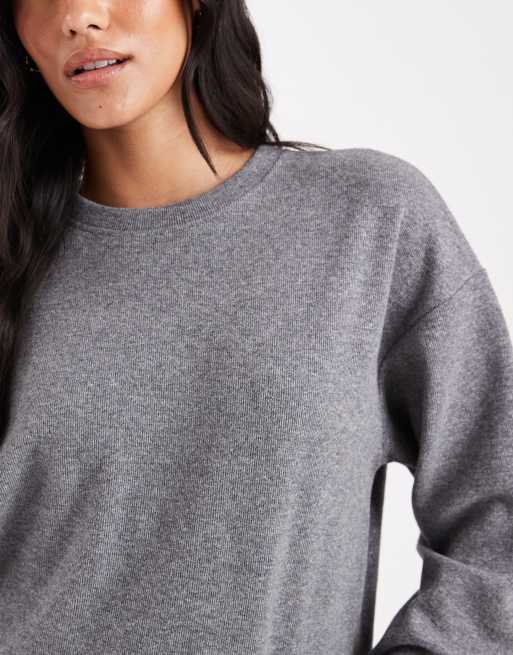 Threadbare - Felpa a maniche lunghe morbida al tatto in jersey di misto cotone grigio antracite in coordinato, 2 di 4