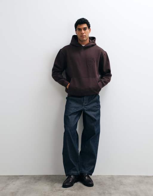 Threadbare felpa con cappuccio classica dalla vestibilità comoda in marrone cioccolato, 4 di 5