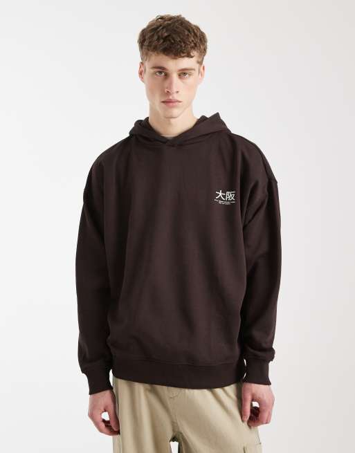 Threadbare - Felpa con cappuccio in jersey marrone cioccolato con stampa sul retro, 3 di 5