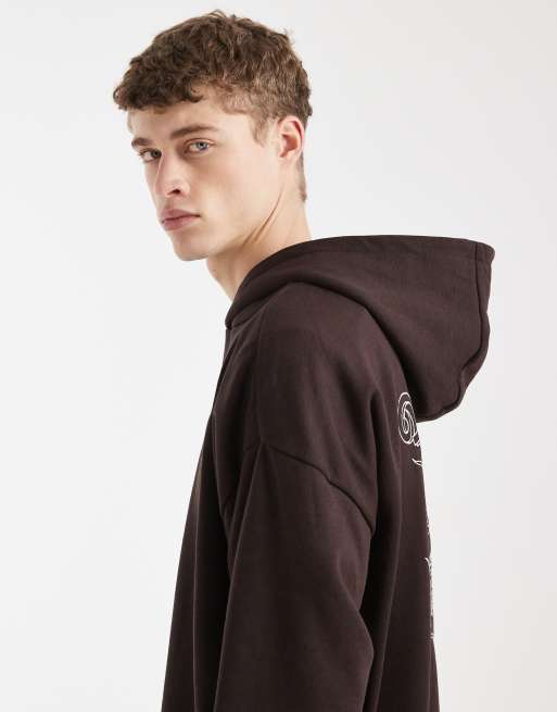 Threadbare - Felpa con cappuccio in jersey marrone cioccolato con stampa sul retro, 4 di 5
