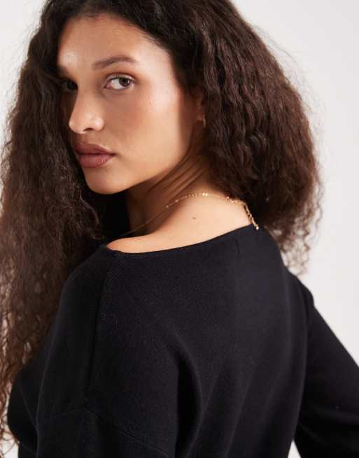 Threadbare - Felpa extra larga nera con spalla scoperta, 4 di 4