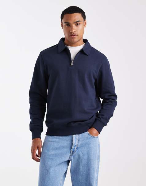 Threadbare - Felpa in pile blu navy con zip corta - view 1