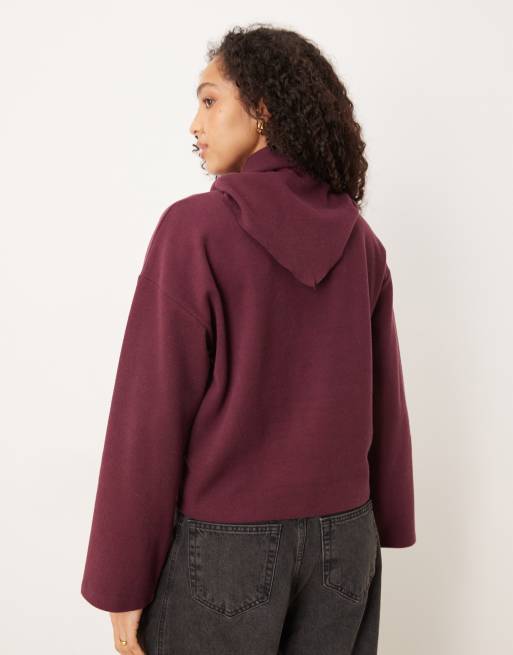 Threadbare - Felpa morbida al tatto in misto cotone e jersey color bordeaux con foulard, 3 di 4
