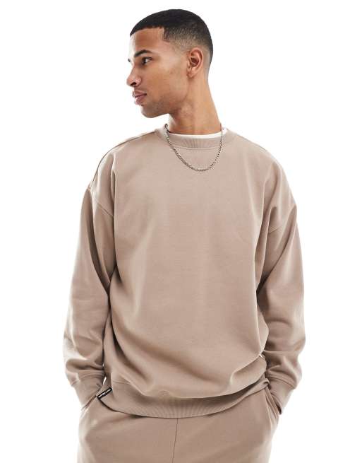 Threadbare - Felpa oversize color pietra in coordinato