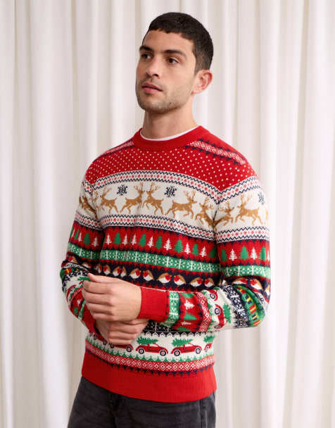 Threadbare Festive fairisle christmas jumper in red - view 1