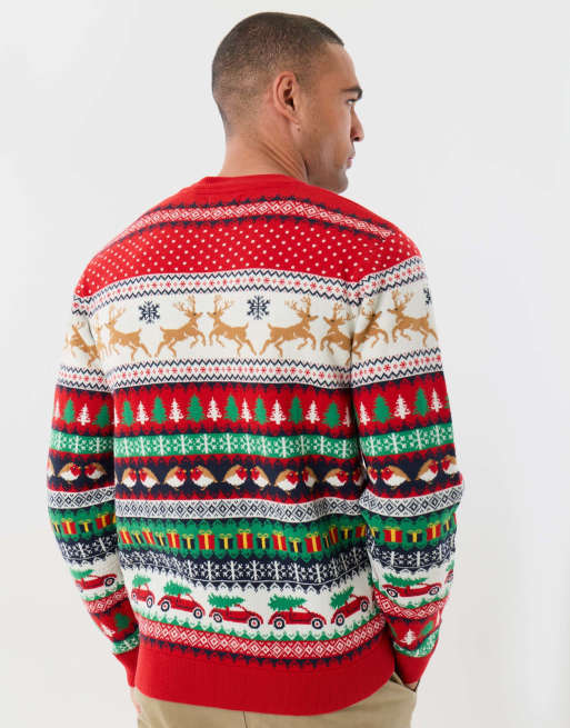 Threadbare Festive fairisle christmas jumper in red, 2 of 5