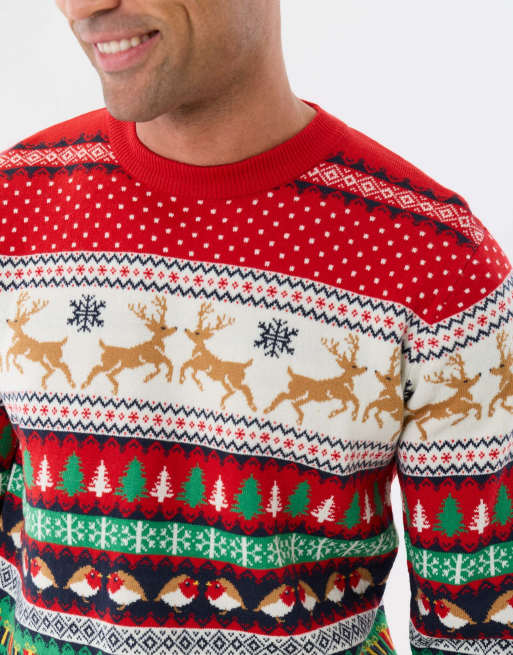 Threadbare Festive fairisle christmas jumper in red, 3 of 5