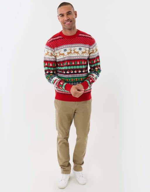 Threadbare Festive fairisle christmas jumper in red, 4 of 5