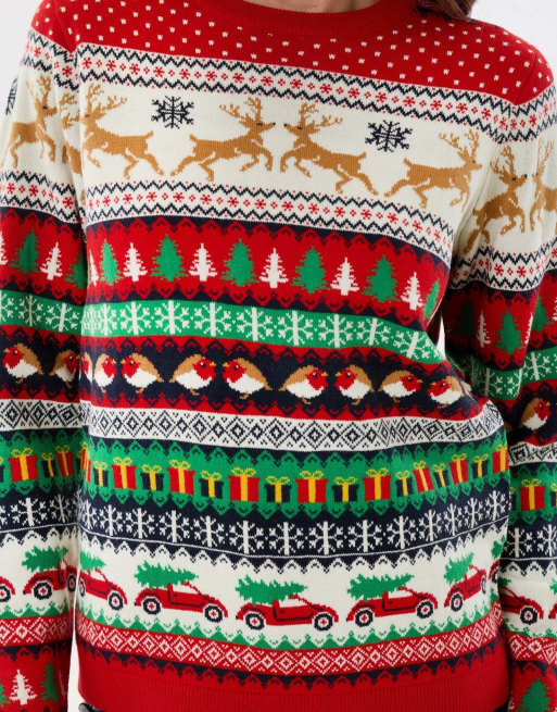 Threadbare Festive fairisle knitted christmas jumper in red, 4 of 5