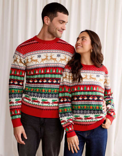 Threadbare Festive fairisle knitted christmas jumper in red, 5 of 5