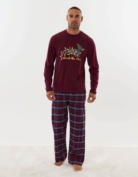 Threadbare Festive sausage dog pyjama set in burgundy - view 1
