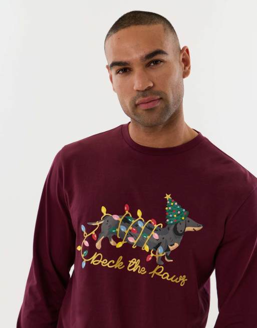 Threadbare Festive sausage dog pyjama set in burgundy, 5 of 5