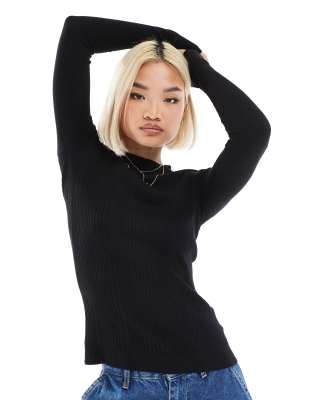 Threadbare - Figurbetonter Pullover in Schwarz mit Rollkragen