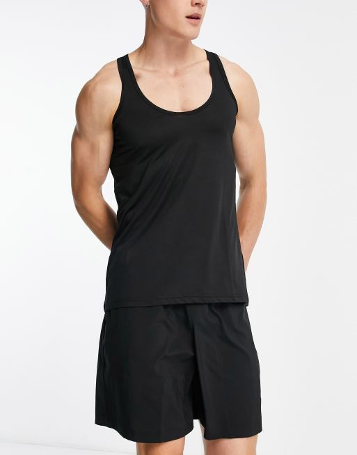 Threadbare Fitness – 2er-Pack Sport-Trägertops in Schwarz mit schmalem Ringerrücken