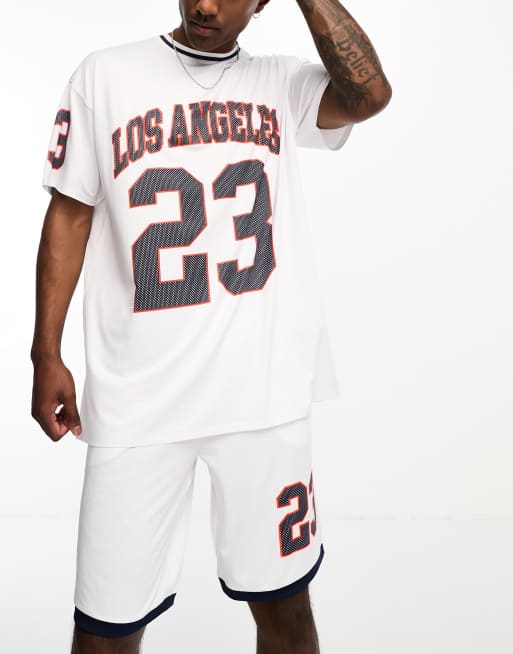 Threadbare - Fitness - Baseballshirt 'LA'-print in wit