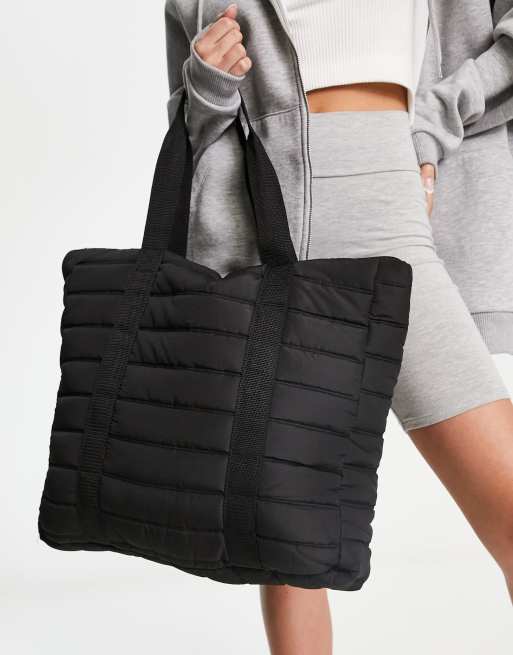 Threadbare Fitness - Borsa shopping imbottita nera con manici in tessuto