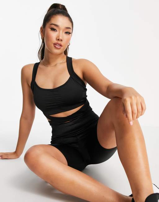 Threadbare Fitness – Czarny krótki top sportowy ze skrzyżowanymi paskami, 2 z 4