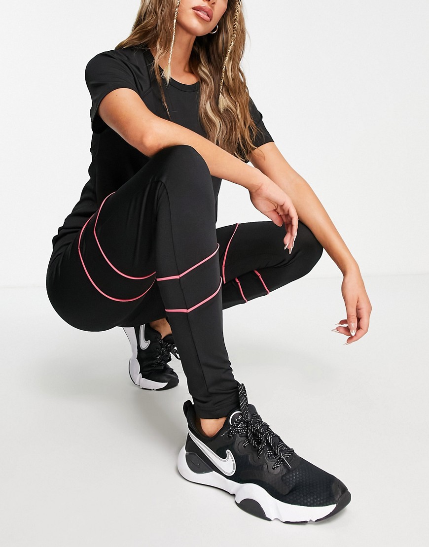 Fitness gym leggings with contrast piping in black