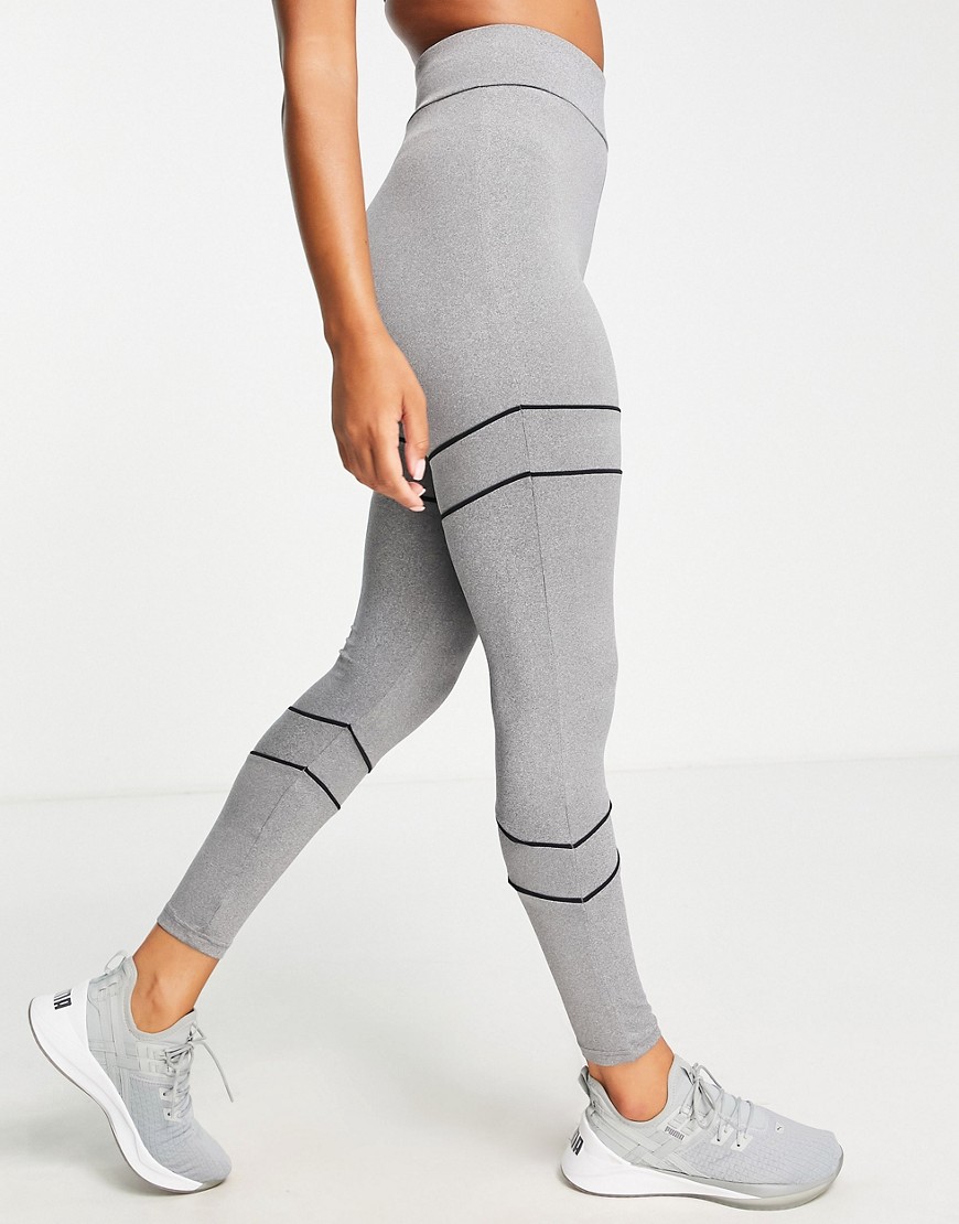 Threadbare Fitness gym leggings with contrast piping in grey marl