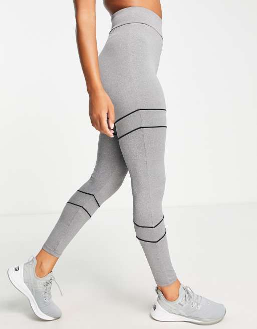 Plus Size Contrast Piping Active Leggings - Heather