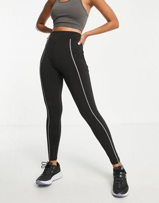 Threadbare Fitness gym leggings with contrast stitching in black