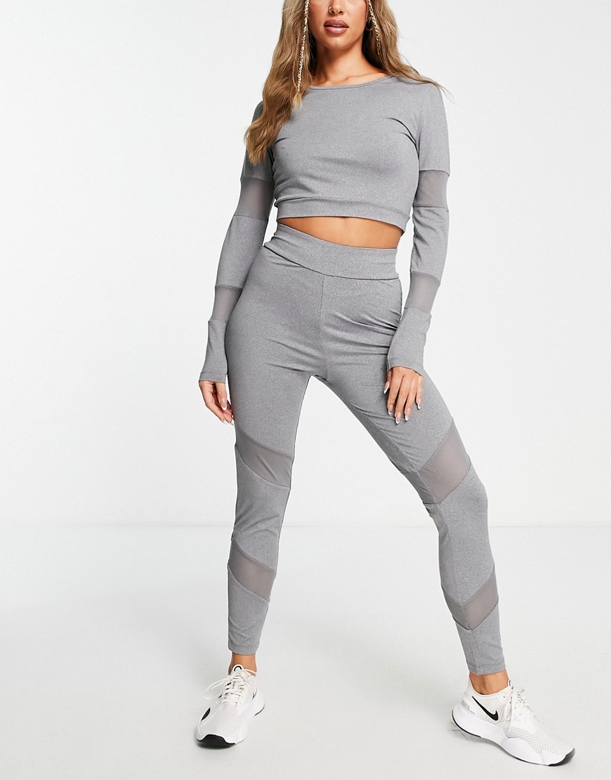Threadbare Fitness gym leggings with mesh insert in grey marl