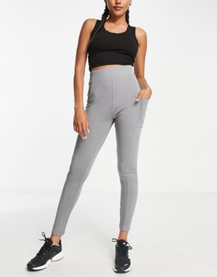Threadbare Fitness gym leggings with pocket detail in grey marl