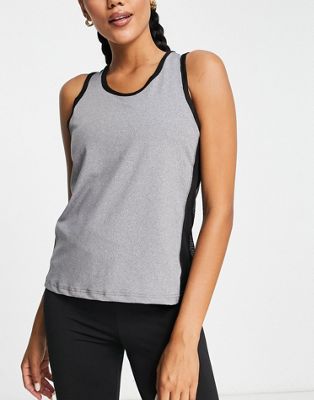 Threadbare Fitness gym vest with mesh insert in grey marl