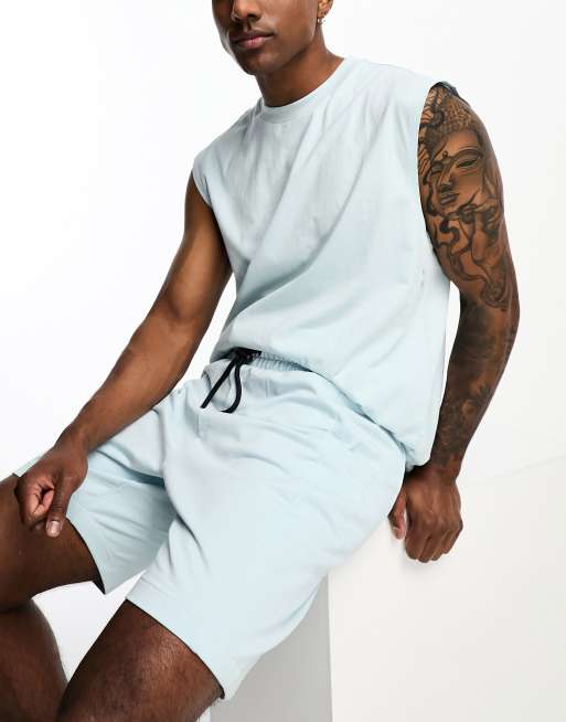 Threadbare Fitness heavyweight oversized training singlet in pale blue (part of a set)