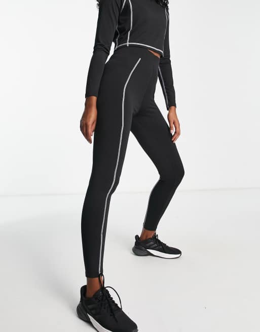 Threadbare - Fitness - Legging d'ensemble de sport à couture extérieure - Noir