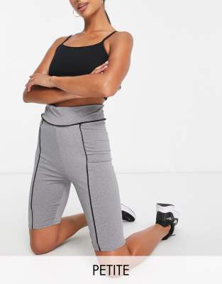 Threadbare Fitness Petite gym legging shorts with contrast piping in grey marl