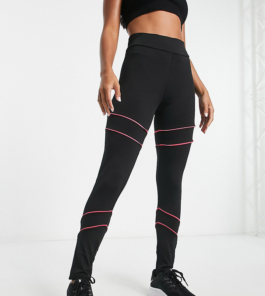 Fitness Petite gym leggings with contrast piping in black