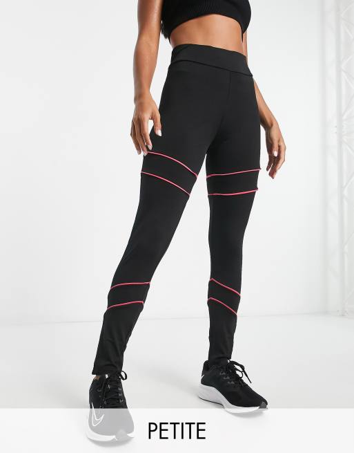 Threadbare Fitness Petite – Sportleggings in Schwarz mit farblich abgesetzter Paspelierung