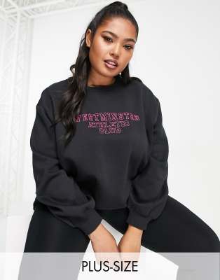 Threadbare Fitness Plus - Dixie - Besticktes Sweatshirt in Schwarz