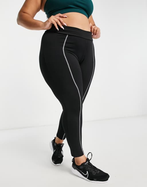 Plus Size Contrast Stitch Detail Leggings