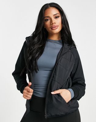 Threadbare Fitness running padded zip through jacket with hood in black