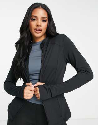 Threadbare Fitness running scuba zip through jacket in black