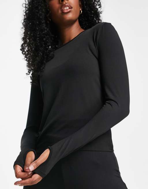 Threadbare Fitness running thumbhole long sleeve top in black | ASOS