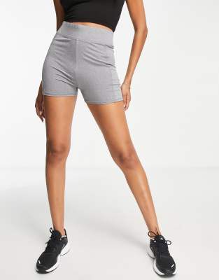 Threadbare Fitness - Sport-Legging-Shorts in Grau meliert mit Taschendetail