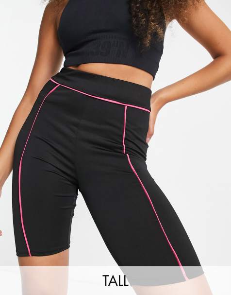 Threadbare Fitness Tall gym legging shorts with contrast piping in black - view 1