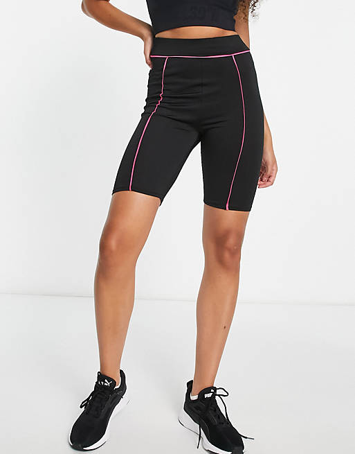 Threadbare Fitness Tall gym legging shorts with contrast piping in black