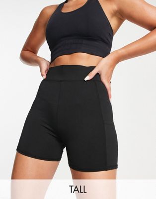Threadbare Fitness Tall gym legging shorts with pocket details in black