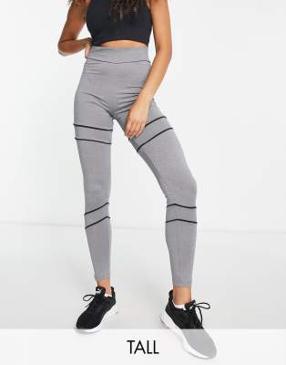 Threadbare Threadbare Fitness Tall gym leggings with contrast piping in grey marl