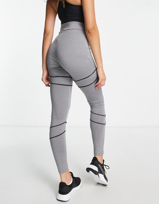 Threadbare Tall Threadbare Fitness Tall gym leggings with stitch detail in  grey marl 