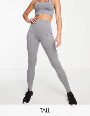 Threadbare Fitness Tall - Sport-Leggings in Graumeliert mit Ziernaht