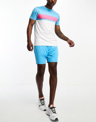 Threadbare Fitness tennis t-shirt & short set in white & turquoise - ASOS Price Checker