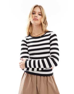 fitted sweater in black and white stripe