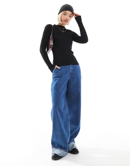 Threadbare fitted turtleneck jumper in black