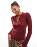 [Threadbare] Threadbare fitted zip through jumper in burgundy-Red 14 BURGUNDY