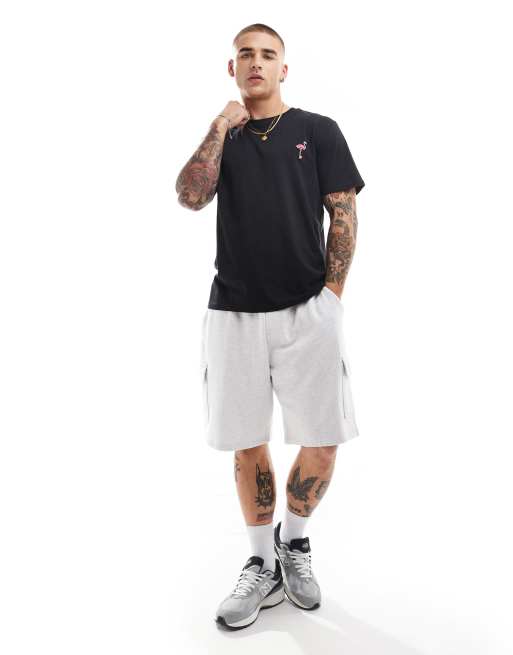 Threadbare flamingo embroidery t-shirt in black ASOS